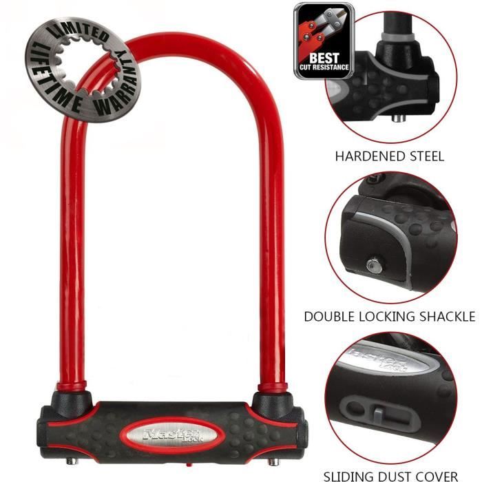 MASTER LOCK U Bike Lock [With Key] [Universal Bike Holder] [Certified Lock] [Red] 8195EURDPROCOLR