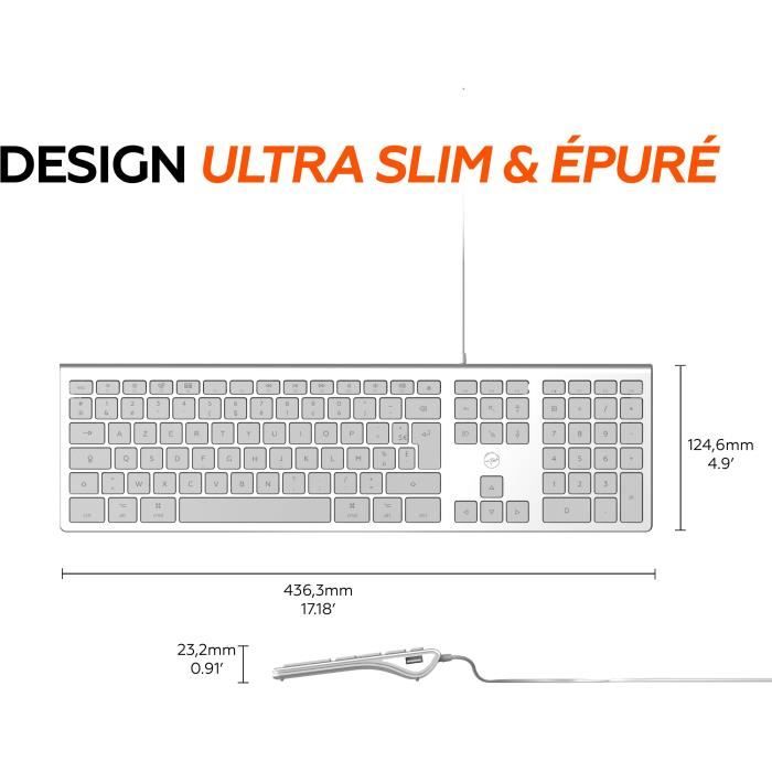 MOBILITY LAB ML304304 - Wired Touch Design Keyboard with 2 USB for Mac - AZERTY - White and silver