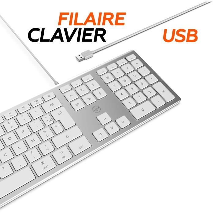 MOBILITY LAB ML304304 - Wired Touch Design Keyboard with 2 USB for Mac - AZERTY - White and silver