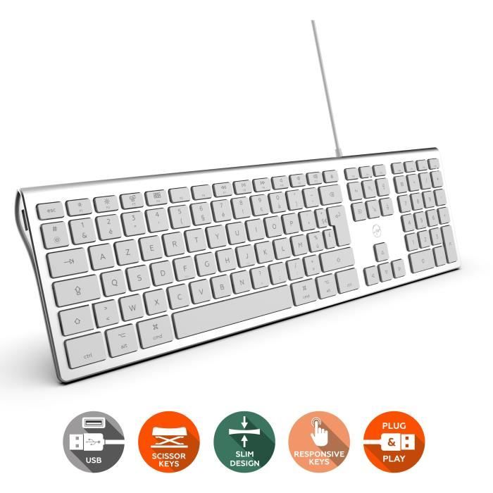 MOBILITY LAB ML304304 - Wired Touch Design Keyboard with 2 USB for Mac - AZERTY - White and silver