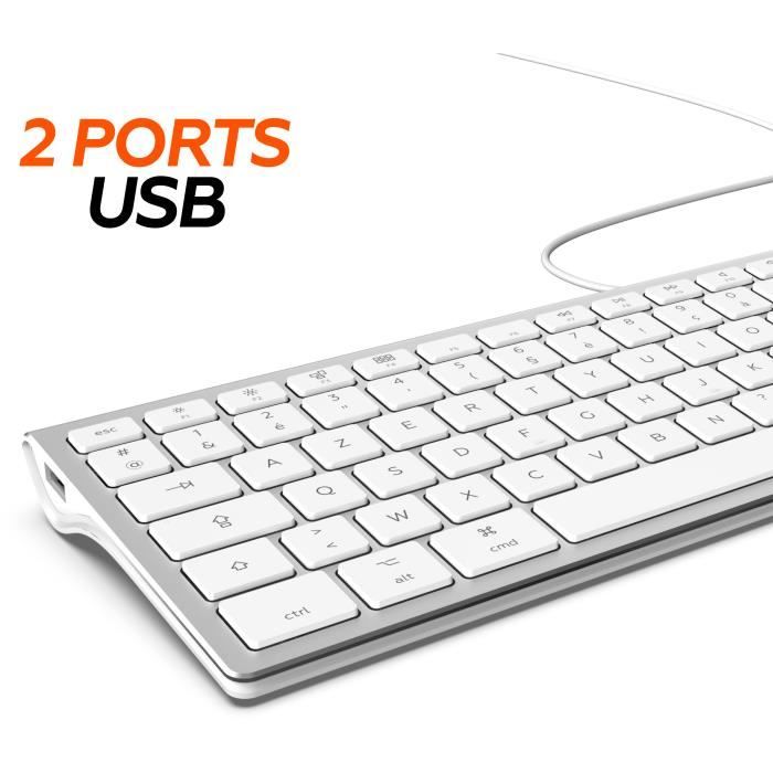 MOBILITY LAB ML304304 - Wired Touch Design Keyboard with 2 USB for Mac - AZERTY - White and silver