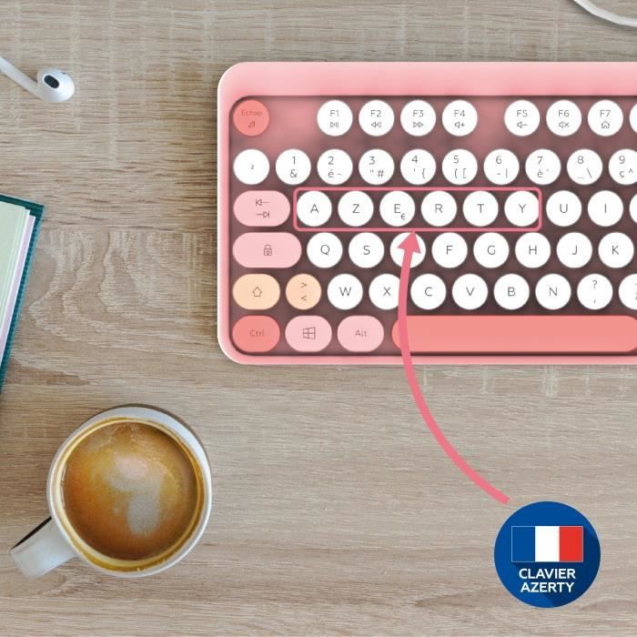 Wireless keyboard + mouse combo - MOBILITY LAB - Pure Color - Pink - Ergonomic design - Discreet typing