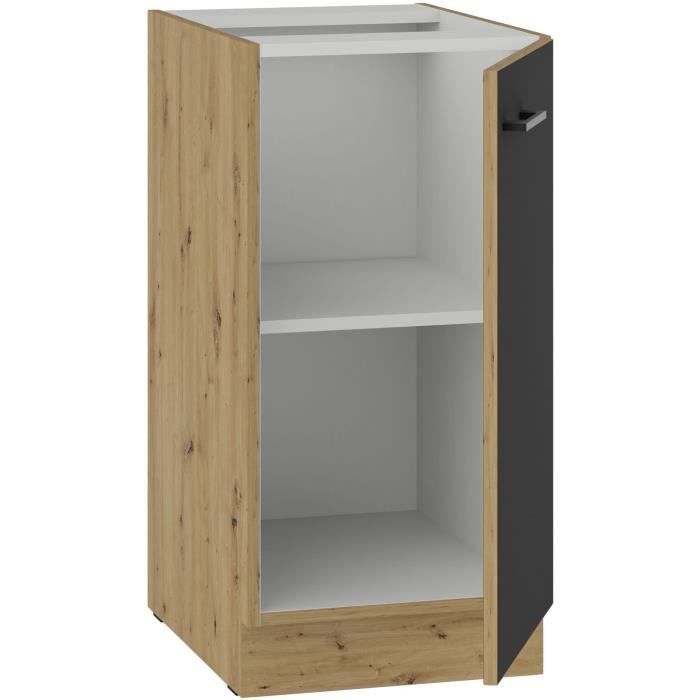 Low cabinet - MODENA - 40 cm - 1 hinged door - Artisan oak and matt black - CUISINIER