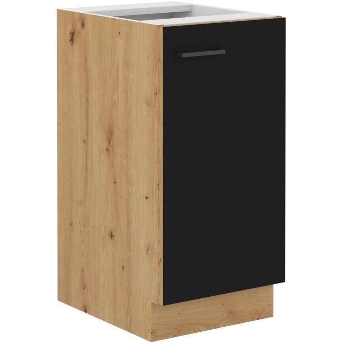 Low cabinet - MODENA - 40 cm - 1 hinged door - Artisan oak and matt black - CUISINIER