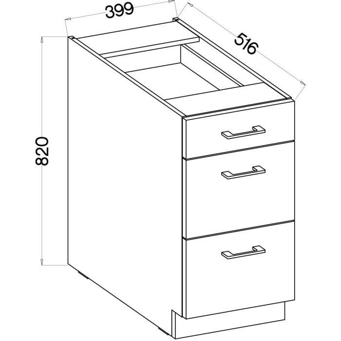 MODENA - Low cabinet with saucepan - 3 drawers - 40 cm - Artisan oak / Matt black - Worktop not included