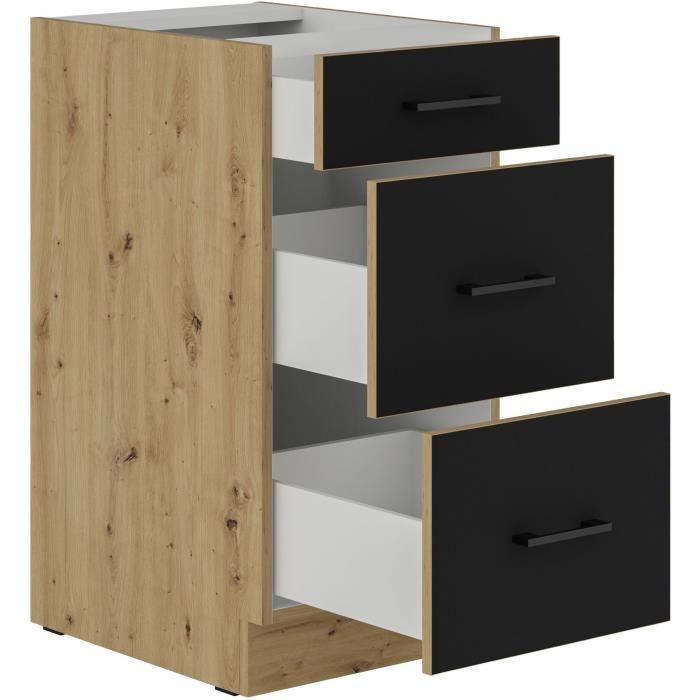 MODENA - Low cabinet with saucepan - 3 drawers - 40 cm - Artisan oak / Matt black - Worktop not included