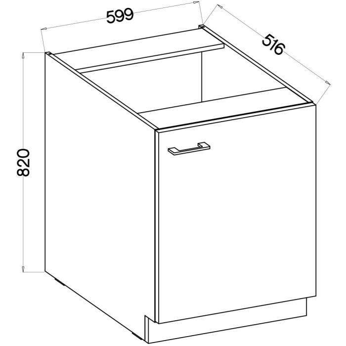 MODENA - Low cabinet - 1 hinged door - 60 cm - Artisan oak / Matt black - Worktop not included