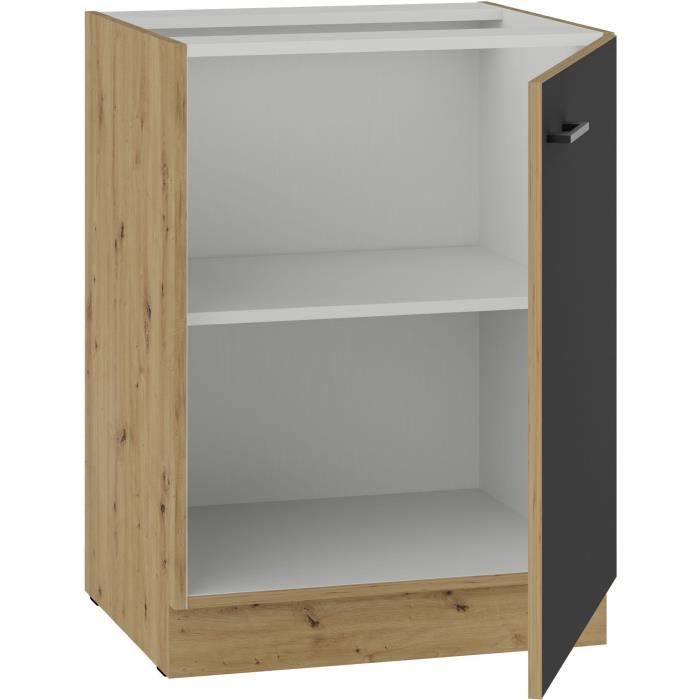 MODENA - Low cabinet - 1 hinged door - 60 cm - Artisan oak / Matt black - Worktop not included