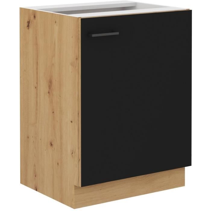 MODENA - Low cabinet - 1 hinged door - 60 cm - Artisan oak / Matt black - Worktop not included