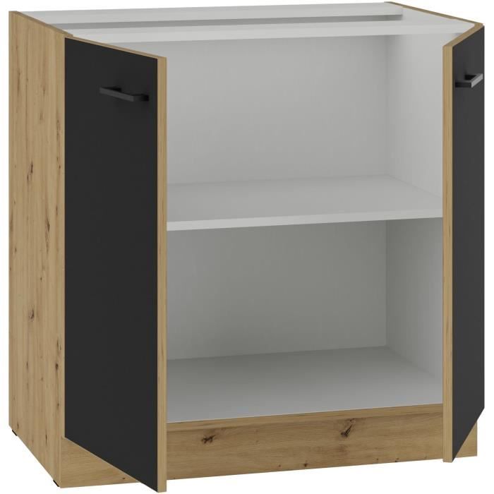 MODENA - Low cabinet - 2 hinged doors - 80 cm - Artisan oak / Matt black - Worktop not included