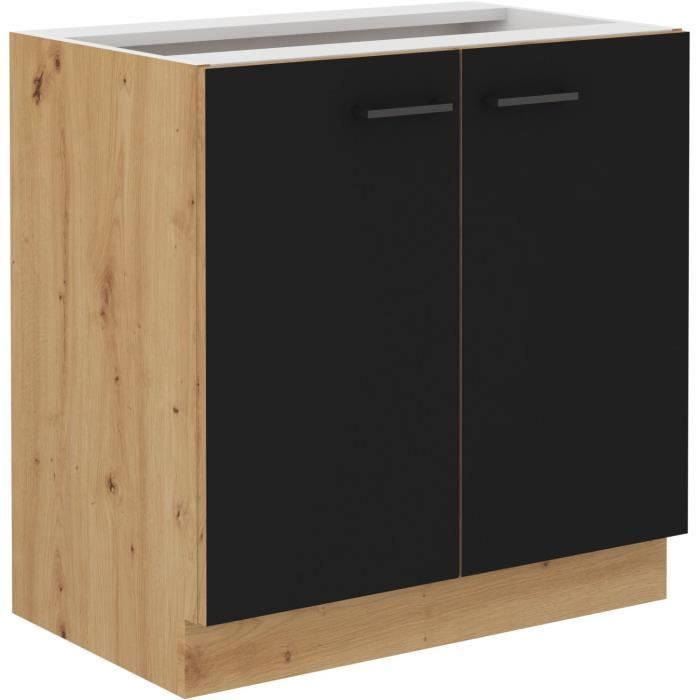 MODENA - Low cabinet - 2 hinged doors - 80 cm - Artisan oak / Matt black - Worktop not included