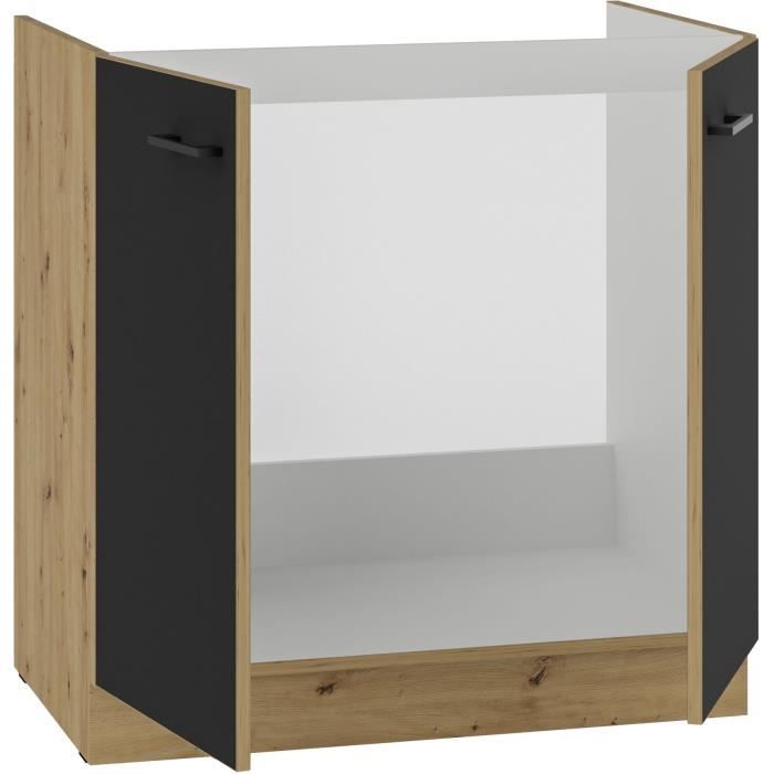 MODENA - Under-sink cabinet - 2 hinged doors - 80 cm - Artisan oak / Matt black - Worktop not included