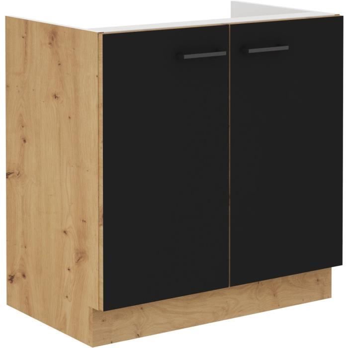 MODENA - Under-sink cabinet - 2 hinged doors - 80 cm - Artisan oak / Matt black - Worktop not included