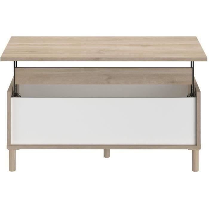 MORPHOS lift-up coffee table - L 100 x D 50 x H 43.6 cm - Rectangular - White / Oak decor - PARISOT
