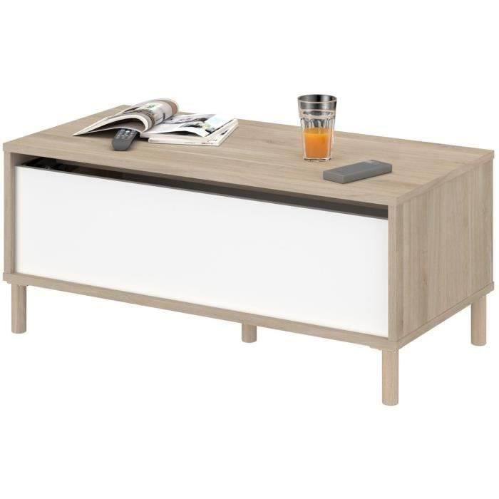 MORPHOS lift-up coffee table - L 100 x D 50 x H 43.6 cm - Rectangular - White / Oak decor - PARISOT