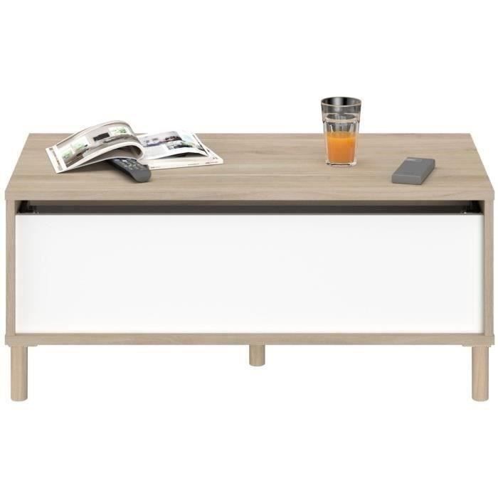 MORPHOS lift-up coffee table - L 100 x D 50 x H 43.6 cm - Rectangular - White / Oak decor - PARISOT