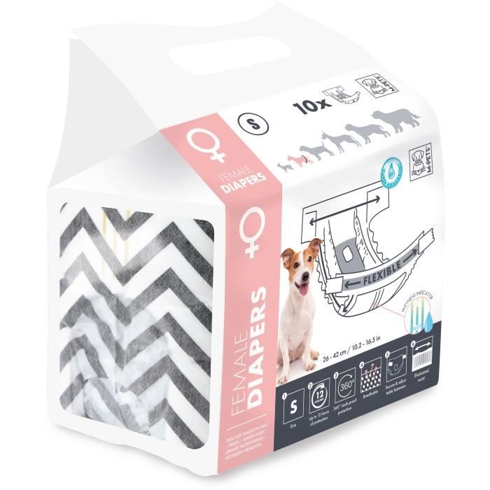 Dog Diapers - M PETS - DIAPERS - Female S x10 - Waist 17.5-37 cm - 2-4 kg - Wetness indicator - 12h protection
