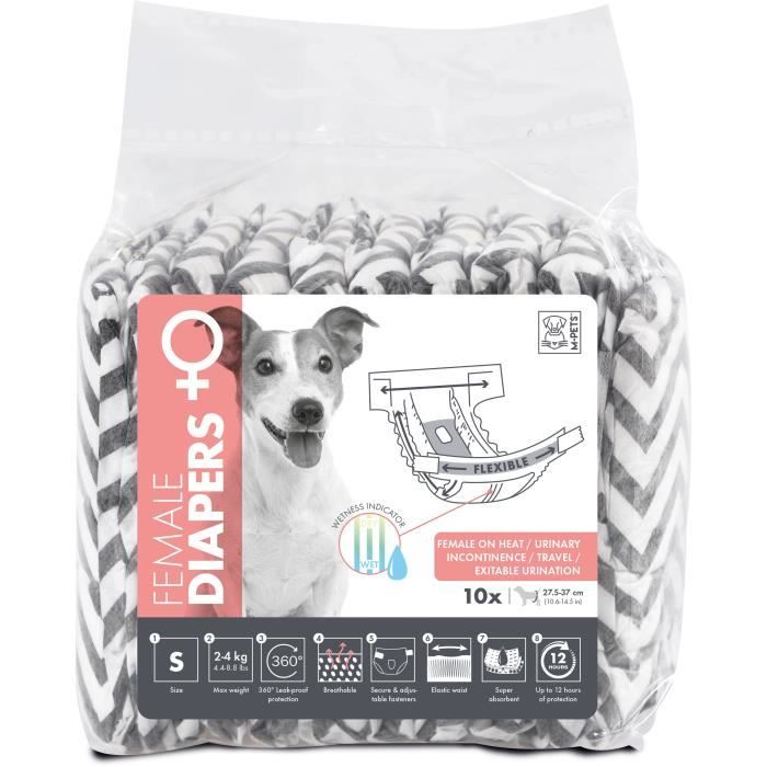 Dog Diapers - M PETS - DIAPERS - Female S x10 - Waist 17.5-37 cm - 2-4 kg - Wetness indicator - 12h protection