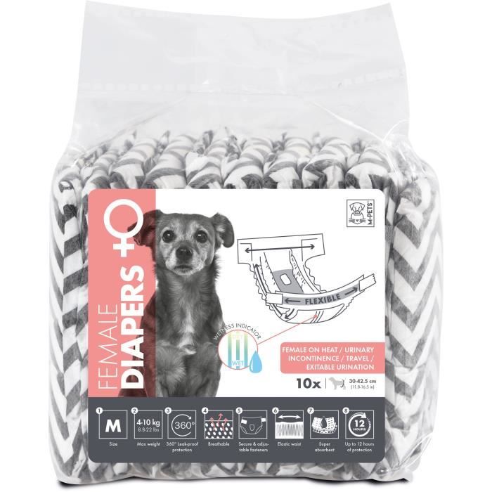 Dog Diapers - M PETS - DIAPERS - Female M x10 - Waist size 30-42.5 cm - 4-10 kg - Wetness indicator - 12h protection