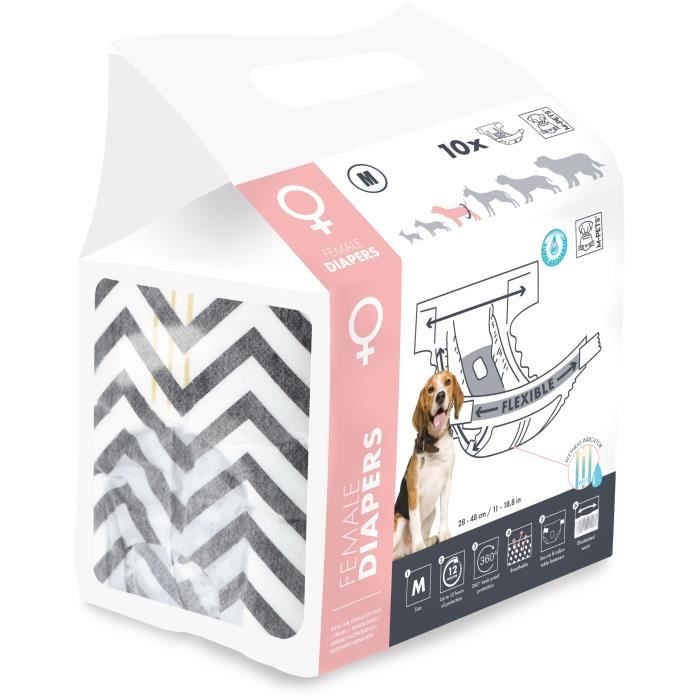 Dog Diapers - M PETS - DIAPERS - Female M x10 - Waist size 30-42.5 cm - 4-10 kg - Wetness indicator - 12h protection