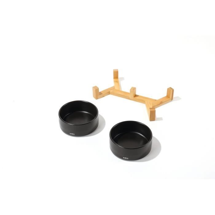 Ceramic bowls with bamboo stand 2x350 ml - Mpets - OPERA - Black