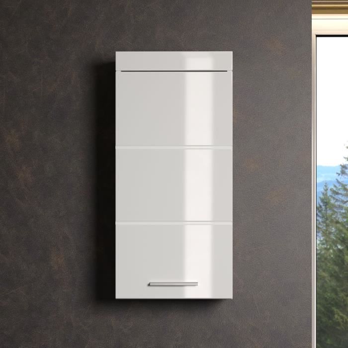 AMANDA high bathroom storage unit - 1 door - White - L 37 x D 23 x H 77 cm