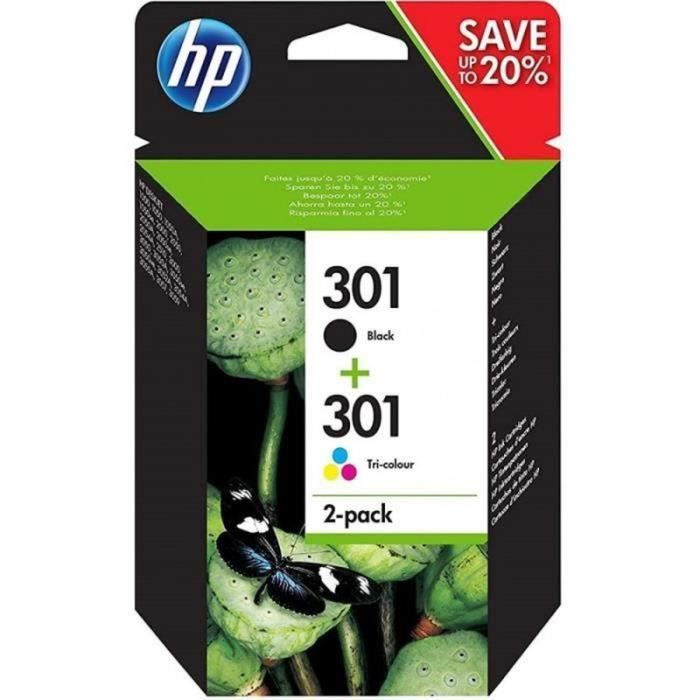 HP 301 pack of 2 black / 3 color genuine ink cartridges for HP Envy 4505 and HP DeskJet 1050/1512/2548 / 3057A (N9J72AE)
