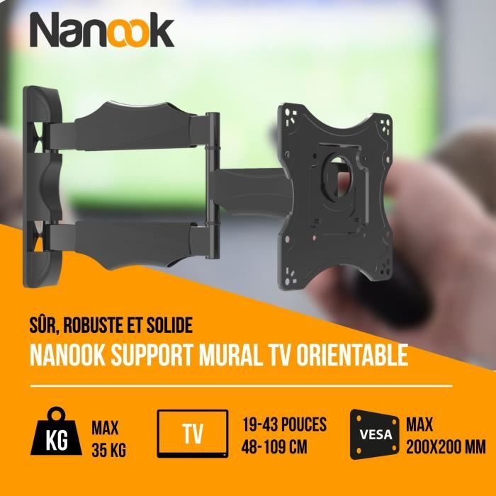NANOOK Full Motion Tilt TV Wall Mount Bracket for 19-43 Inch TVs - Wall Mount for LCD, LED, QLED and OLED TVs