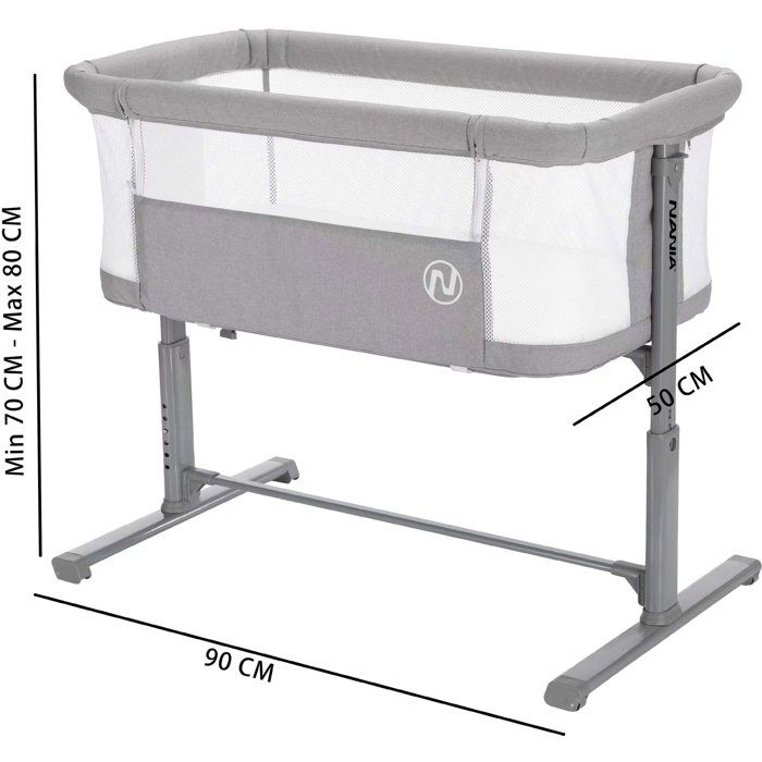 NANIA Gray Cododo bed adjustable 5 heights possible - mattress 4 cm