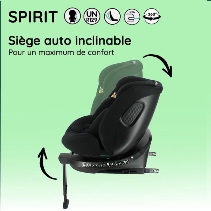 Isofix car seat NANIA SPIRIT 40-150 cm R129  0 to 10 years  Rear facing 40-105 cm  Adjustable headrest  Reclining  Swiveling  Black