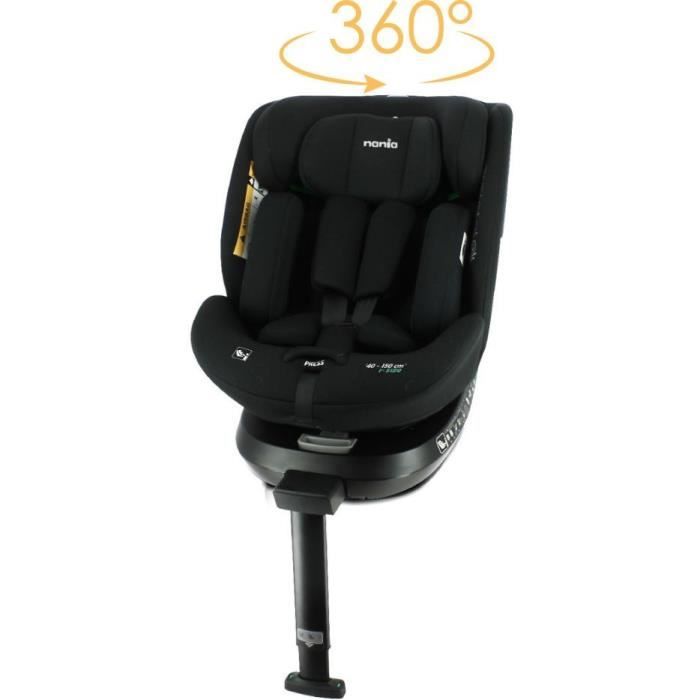 Isofix car seat NANIA SPIRIT 40-150 cm R129  0 to 10 years  Rear facing 40-105 cm  Adjustable headrest  Reclining  Swiveling  Black