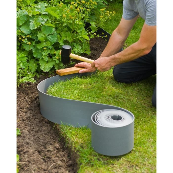 NATURE Polypropylene garden border - Thickness 3 mm - H 15 cm x 10 m - Gray