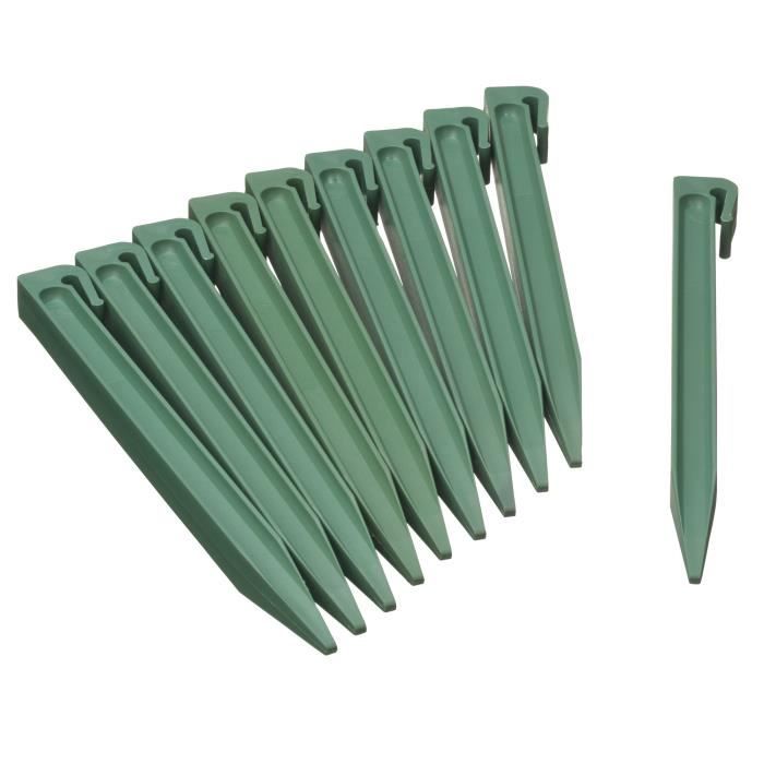 Nature sachet of 10 anchors for polypropylene garden border - H 26.7 x 1.9 x 1.8 cm - green