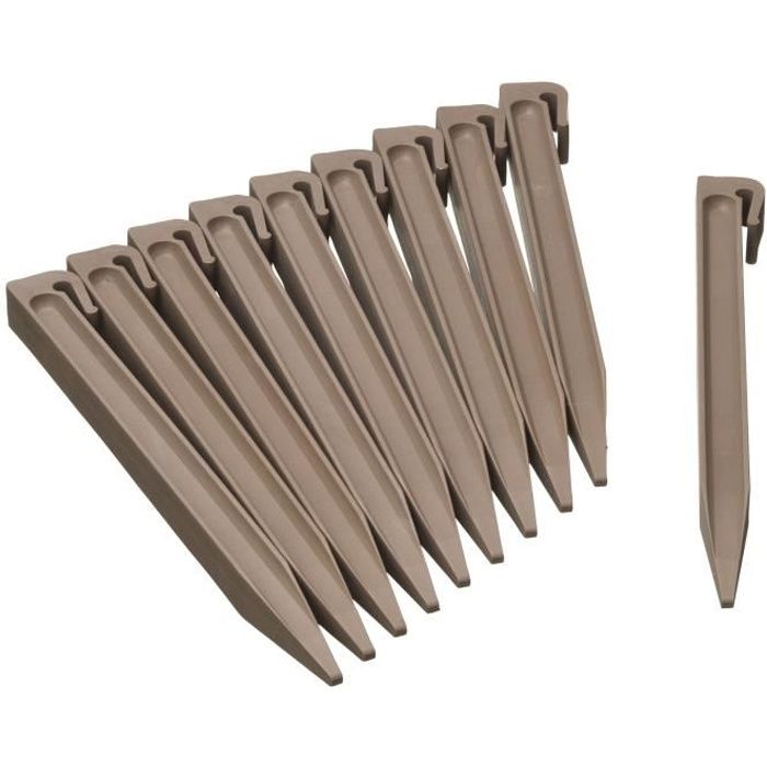 Nature sachet of 10 anchors for polypropylene garden border - H 26.7 x 1.9 x 1.8 cm - beige taupe