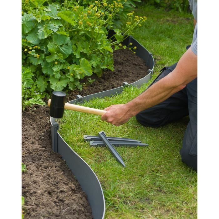 Nature sachet of 10 anchors for polypropylene garden border - H 26.7 x 1.9 x 1.8 cm - gray
