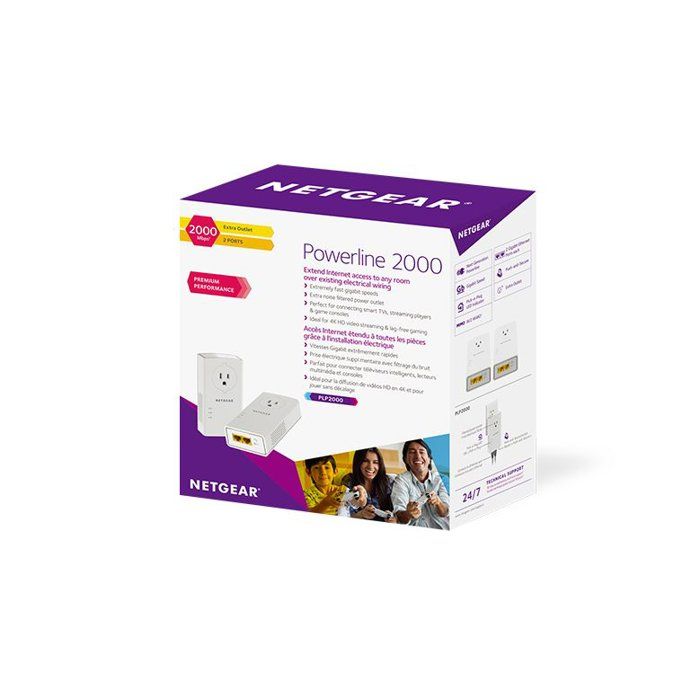 NETGEAR Pack of 2 adapters 2000 Mbit / s - 2 ports 10/100/1000 RJ45 - With integrated plug PLP2000-100FRS