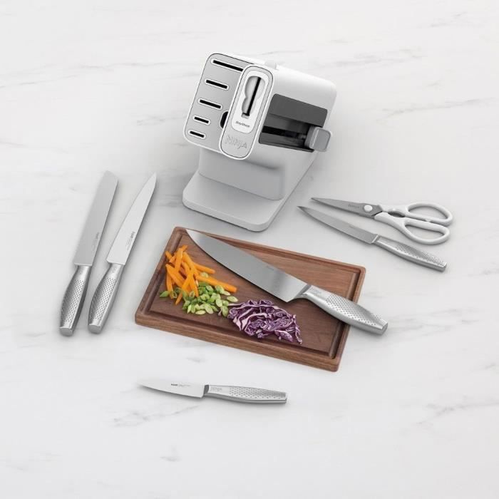 Knife Block - NINJA FOODI - StaySharp K62006EUWH - With Sharpener - Knife Set - 6 Pieces Sharpened - White