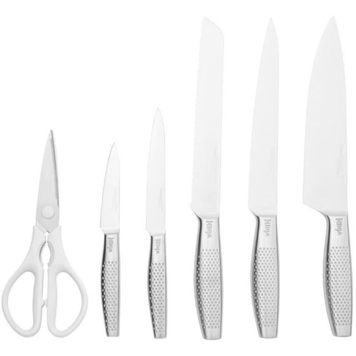 Knife Block - NINJA FOODI - StaySharp K62006EUWH - With Sharpener - Knife Set - 6 Pieces Sharpened - White