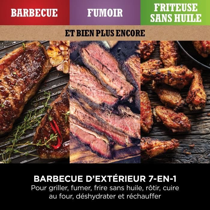 Electric barbecue - NINJA - Woodfire - OG701EU - Grill, smoker & air fryer - Non-stick - Grey and black