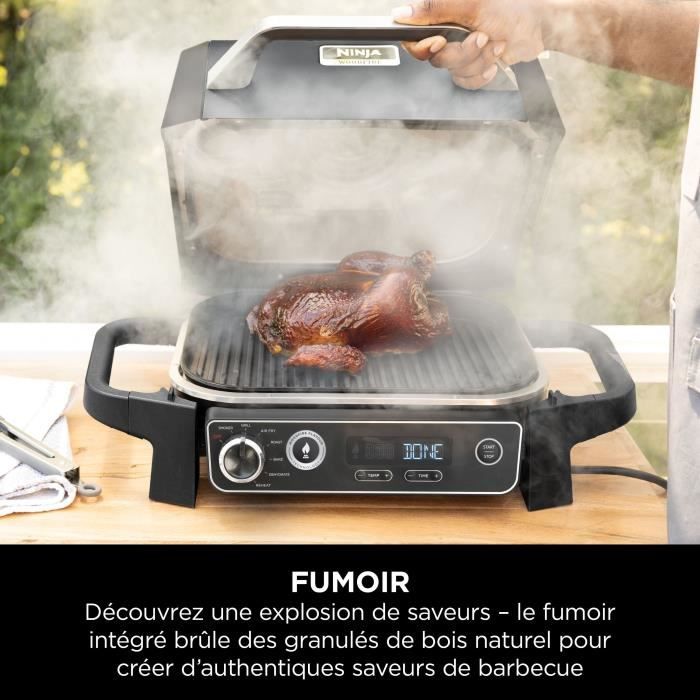 Electric barbecue - NINJA - Woodfire - OG701EU - Grill, smoker & air fryer - Non-stick - Grey and black