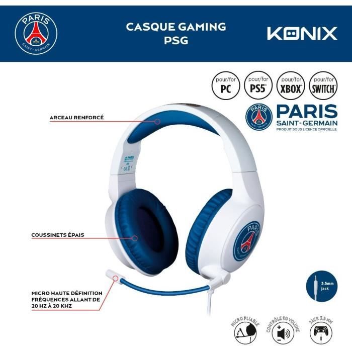 Wired Gaming Headset - KONIX - PC, PS4, PS5, Switch, Xbox - 45° Microphone - 1.5 m Cable - White and Blue