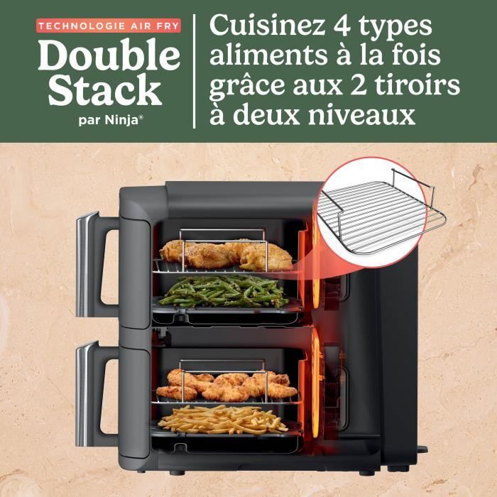 NINJA Foodi Oil-Free Fryer - Double Stack SL400EU - 9.5 L - 2 Independent Cooking Drawers - 6 Cooking Modes - 2470W
