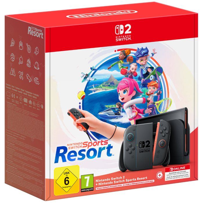 Console Nintendo Switch 2  Bleu Clair & Rouge Clair + Nintendo Switch Sports Resorts (Code) + 3 mois d'abonnement NSO (Code)