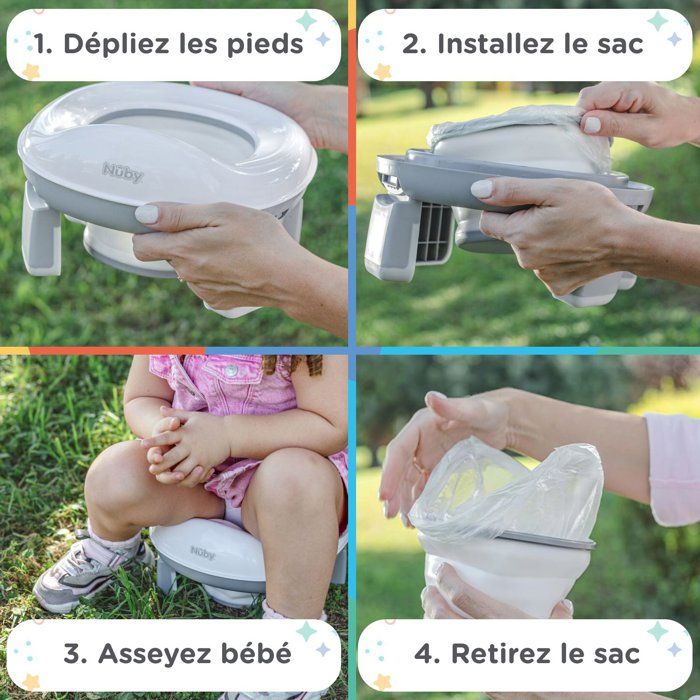 Portable Travel Potty for Toddlers - NUBY - With Storage Bag - Gray / White