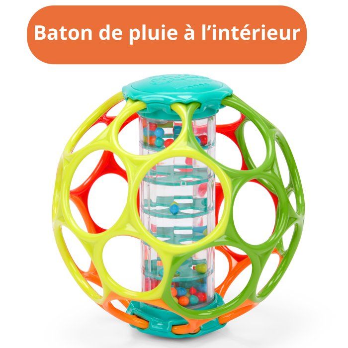 BRIGHT STARS Oball Easy-Grip Rain Stick BPA-Free Infant Toy, Red, Yellow, Green & Blue, for Newborns
