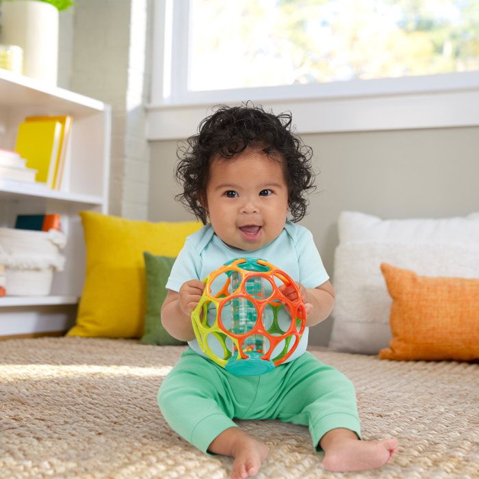 BRIGHT STARS Oball Easy-Grip Rain Stick BPA-Free Infant Toy, Red, Yellow, Green & Blue, for Newborns