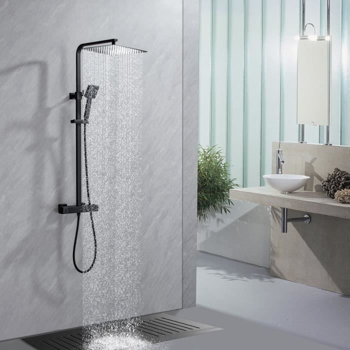 Oceanic shower column - Thermostatic mixer Cold body - High square apple 30x30 cm - matt black