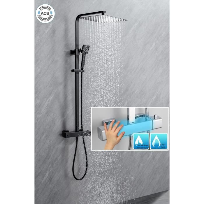 Oceanic shower column - Thermostatic mixer Cold body - High square apple 30x30 cm - matt black