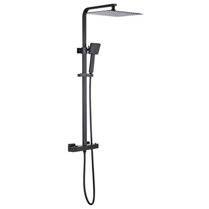 Oceanic shower column - Thermostatic mixer Cold body - High square apple 30x30 cm - matt black