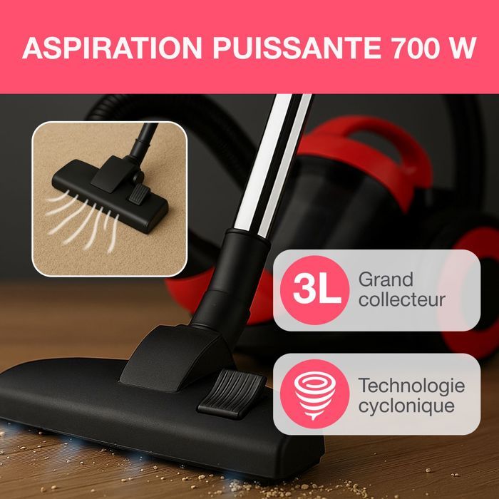 OCEANIC VC10RBAX2 Solder vacuum cleaner without bag - 700W - 80dB - A - Red